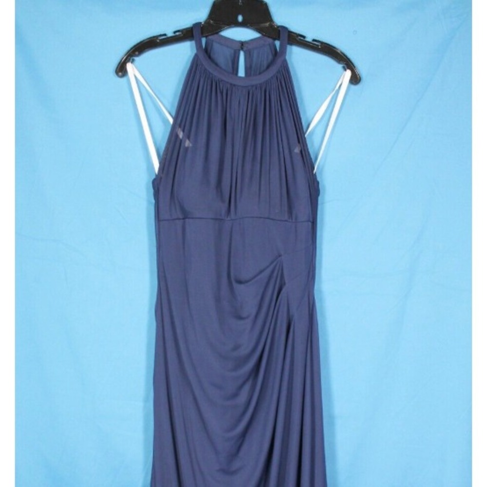 DAVID'S BRIDAL Navy GATHERED PLEATED CHIFFON Halter Neck BRIDEMAID/PROM Dress 8